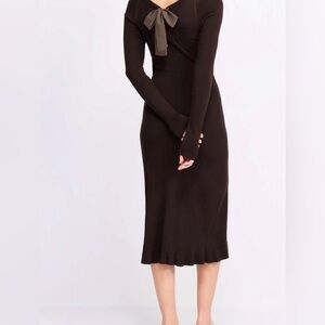 NWT Free People Allister Sweater Dress Brown Ribbed Knit Open Back Tie Dress XS